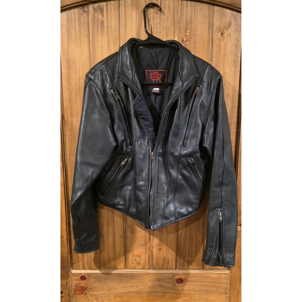 Vtg Fashions by Rose Moto Jacket Womens M Black Leather Long Sleeve Streetwear‎